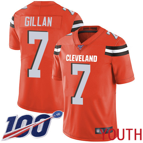 Cleveland Browns Jamie Gillan Youth Orange Limited Jersey #7 NFL Football Alternate 100th Season Vapor Untouchable->youth nfl jersey->Youth Jersey